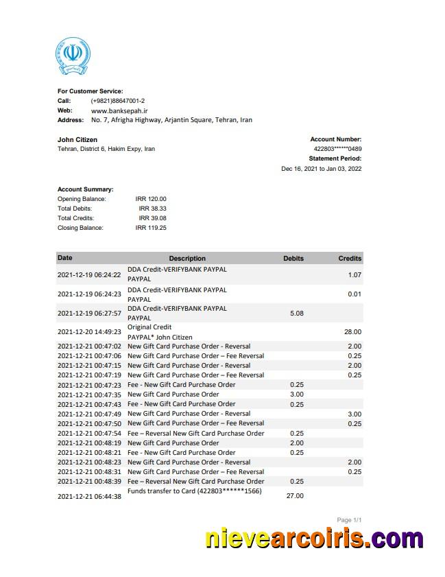 Iran Bank Sepah statement xls